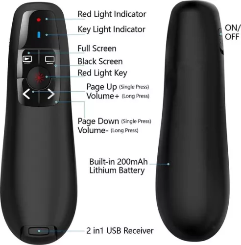 merkloos 2-in-1 USB Type C Presentation Clicker for PowerPoint Presentations - Rechargeable Wireless Presenter - Remote Control - Slide Advancer - PPT Clicker - Mac Laptop Wireless Presenter (6150711857890)
