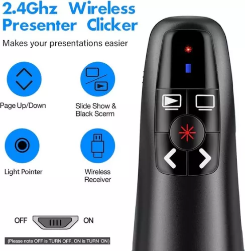 merkloos 2-in-1 USB Type C Presentation Clicker for PowerPoint Presentations - Rechargeable Wireless Presenter - Remote Control - Slide Advancer - PPT Clicker - Mac Laptop Wireless Presenter (6150711857890)
