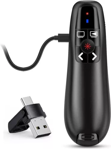 2-in-1 USB Type C Presentation Clicker for PowerPoint Presentations - Rechargeable Wireless Presenter - Remote Control - Slide Advancer - PPT Clicker - Mac Laptop Wireless Presenter