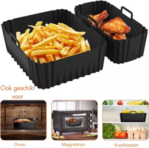 merkloos Airfryer Silicone Mold - 2 Pieces - Reusable - Heat Resistant - For Double Airfryer - Non-stick - Fat-free Baking - Easy to Clean - Durable & Environmentally Friendly - Suitable for Hot Air Fryers (8721085245439)