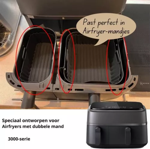 merkloos Airfryer Silicone Mold - 2 Pieces - Reusable - Heat Resistant - For Double Airfryer - Non-stick - Fat-free Baking - Easy to Clean - Durable & Environmentally Friendly - Suitable for Hot Air Fryers (8721085245439)