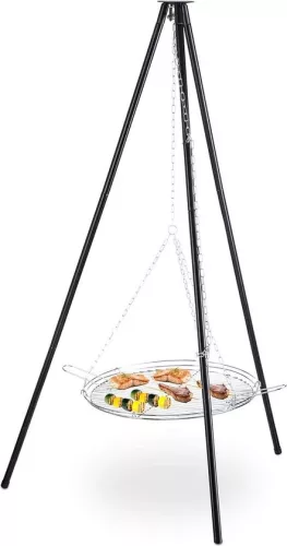 Tripod barbecue with grill and chains - Height adjustable - HxD: 151 x 100 cm - Black-silver Barbecue