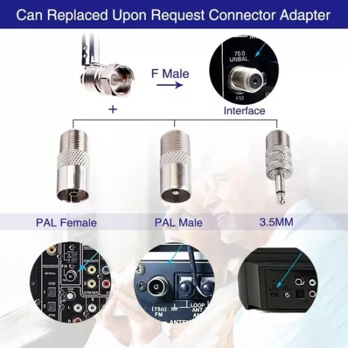 merkloos 7-Section Telescopic DAB Radio Antenna FM Aerial Indoor Antenna 75 Ohm F-type Male Plug Connector with 3 Adapters for Table Radio HiFi AV Stereo Receiver Mini System (8785322946268)