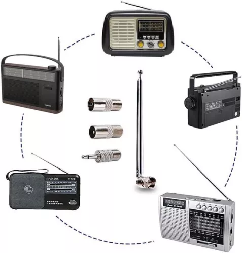 merkloos 7-Section Telescopic DAB Radio Antenna FM Aerial Indoor Antenna 75 Ohm F-type Male Plug Connector with 3 Adapters for Table Radio HiFi AV Stereo Receiver Mini System (8785322946268)