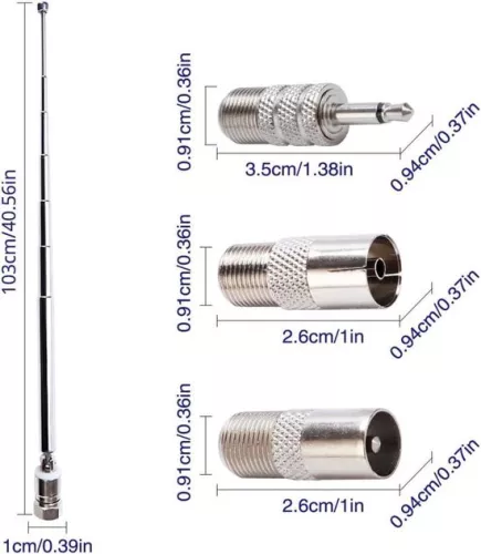 merkloos 7-Section Telescopic DAB Radio Antenna FM Aerial Indoor Antenna 75 Ohm F-type Male Plug Connector with 3 Adapters for Table Radio HiFi AV Stereo Receiver Mini System (8785322946268)
