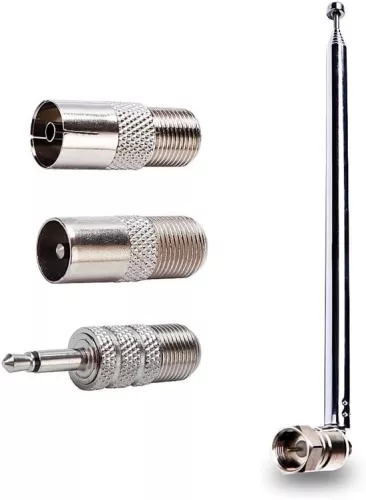 7-Section Telescopic DAB Radio Antenna FM Aerial Indoor Antenna 75 Ohm F-type Male Plug Connector with 3 Adapters for Table Radio HiFi AV Stereo Receiver Mini System