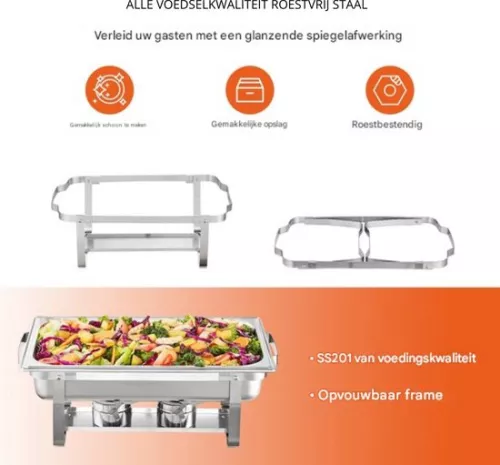 Happyment Happyment Warming plate - 8L - Serving dish - Chafing dish - Buffet dish - 2 dishes - Warming dish (8721085153734)