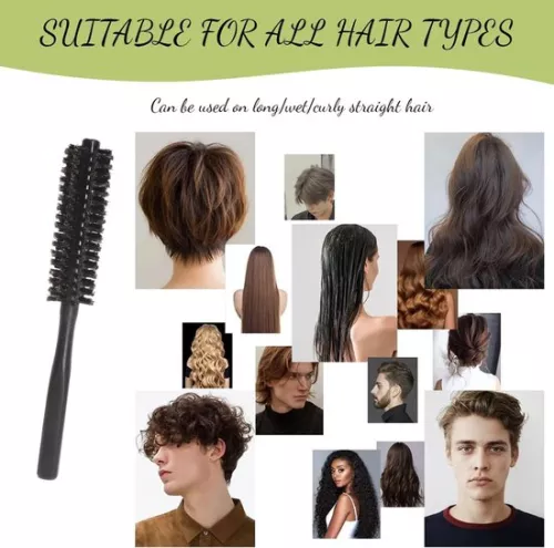 merkloos Small round hair dryer brush - curling brush for hair - 1 piece - black - wild boar bristles (9509358936470)