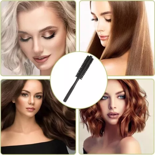 merkloos Small round hair dryer brush - curling brush for hair - 1 piece - black - wild boar bristles (9509358936470)