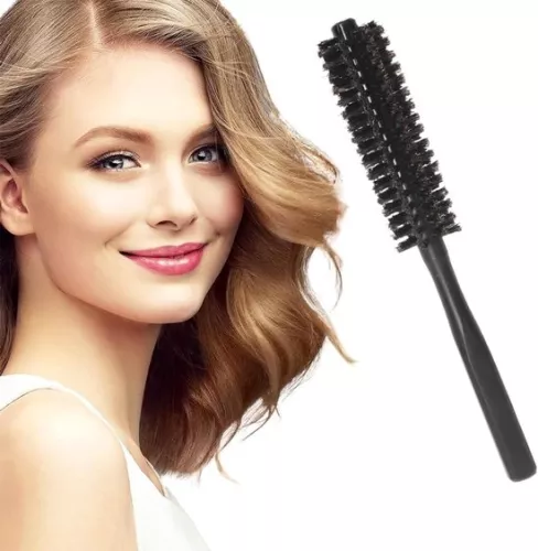 merkloos Small round hair dryer brush - curling brush for hair - 1 piece - black - wild boar bristles (9509358936470)