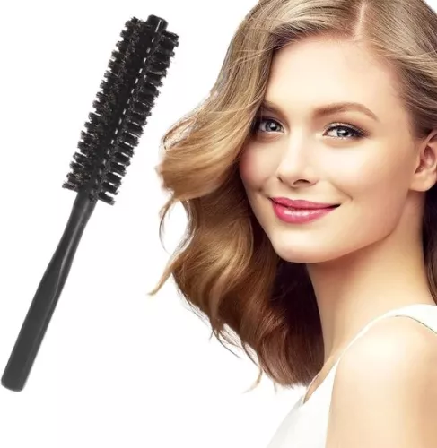 merkloos Small round hair dryer brush - curling brush for hair - 1 piece - black - wild boar bristles (9509358936470)