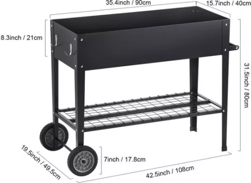 merkloos Planter - raised flower box on wheels - plant bed galvanized steel ideal (8721085156179)
