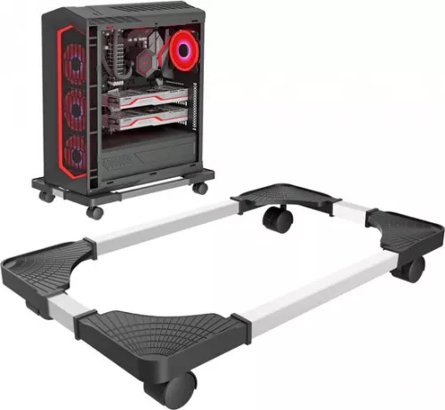 merkloos Universal CPU Stand for PC Desk Stand - Adjustable CPU Holder with 4 Wheels - Mobile CPU Trolley Under Desk - Black (8785302269653)