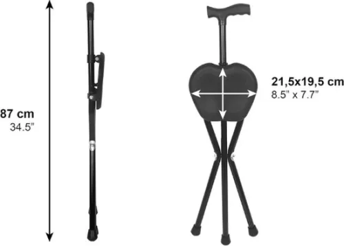 merkloos Walking Stick with Seat - Walking Stick with Seat - Walking Stick - Foldable - Walking Stick and Chair - Height 87 cm - Black (8721022416977)