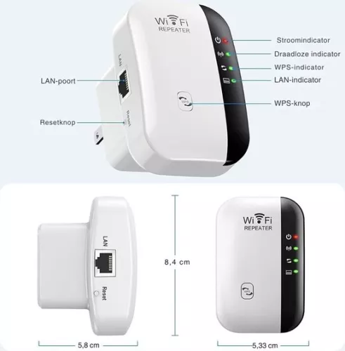 merkloos Wifi Booster Socket - Wifi Socket 300 Mbit/s - Wifi Repeater - Internet Booster - Wifi Extender (6151131756763)