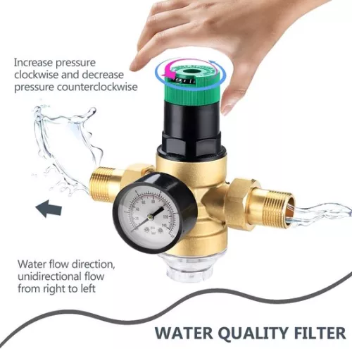 merkloos Water pressure regulator with pressure gauge and water filter - 3/4 inch house connection - water pressure regulator - water pressure gauge - mesh filter - brass water pressure relief valve (8785304441521)