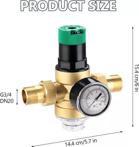 merkloos Water pressure regulator with pressure gauge and water filter - 3/4 inch house connection - water pressure regulator - water pressure gauge - mesh filter - brass water pressure relief valve (8785304441521)