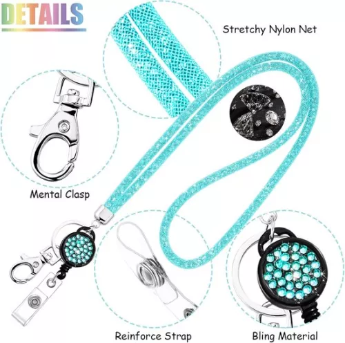 merkloos Crystal Lanyard Necklace - ID Card Holder and Keyring - 1 Piece - Blue - with Rhinestones (9503965769896)