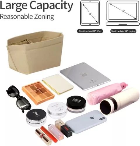 merkloos Bag Organizer for Handbag - Organizer with 8 Compartments - Beige - Felt - Large (9503971173731)