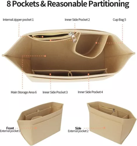 merkloos Bag Organizer for Handbag - Organizer with 8 Compartments - Beige - Felt - Large (9503971173731)