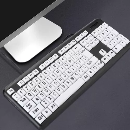 merkloos Keyboard Large Print Black 104 Keys Wired USB Low Vision Keyboard Elderly - White Letter Keys . (8785309438908)