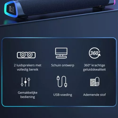 merkloos Mini Soundbar PC Speaker - Computer Speaker - RGB Lighting - Surround Sound - Gray (8721022414126)
