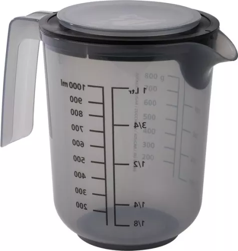 merkloos Mixing cup with lid - measuring cup for liquids sugar flour - 1 liter - Ø 125 cm - 16 cm - dishwasher safe - French gray (8785306018172)
