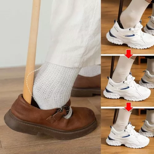 merkloos Long Wooden Shoe Horn - 2 Pieces - Black and Light Brown - 38 cm (9506883589973)