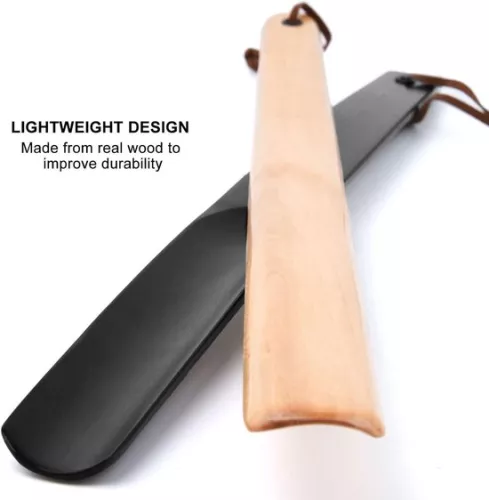 merkloos Long Wooden Shoe Horn - 2 Pieces - Black and Light Brown - 38 cm (9506883589973)