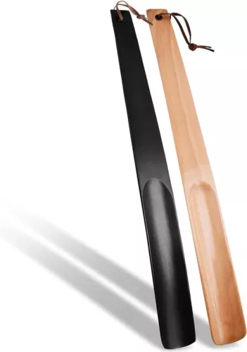 merkloos Long Wooden Shoe Horn - 2 Pieces - Black and Light Brown - 38 cm (9506883589973)