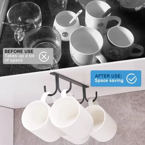 merkloos Cup holder under the cabinet, coffee cup holder with screws, 12 cup hooks under the rack, drying hooks for bar, for hanging cups, coffee cups, mugs, cups etc. black (6150450877807)