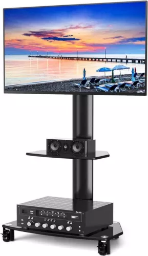 merkloos Mobile TV Stand on Wheels - For 27-65 Inch TVs - Height Adjustable - Black (6152529445405)