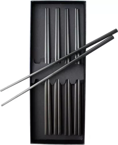 merkloos High Quality Stainless Steel Chopsticks - 5 Pairs Black Sushi Sticks - Metal Chopsticks - Dishwasher Safe and Reusable Chopsticks (4800325803302)