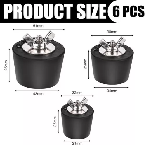 merkloos Swimming Pool Winter Stoppers - Pack of 6 32mm, 38mm, 51mm - Rubber Plugs with Stainless Steel Bolts - Swimming Pool Winter Stopper - Intex Swimming Pool Winter Pool Accessories . (6152314957977)