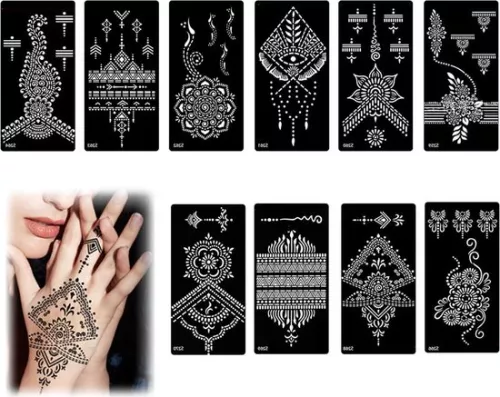 merkloos 10-piece henna tattoo stencil set - henna stencil tattoo for women and girls - Halloween makeup (8785305074070)