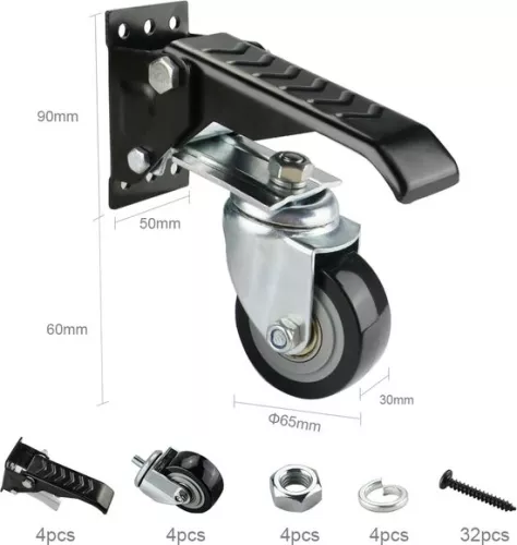 merkloos Heavy-duty casters, 300 kg, workbench, Caster Kit, 4 pieces, 360 degree rotation, soft-close, workbench, wheels, furniture casters, transport casters, running casters for workbenches, machines and tables (4801288882106)