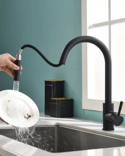 merkloos Kitchen faucet - pull-out spout - 360° swivel mixer tap - black (6091657453435)