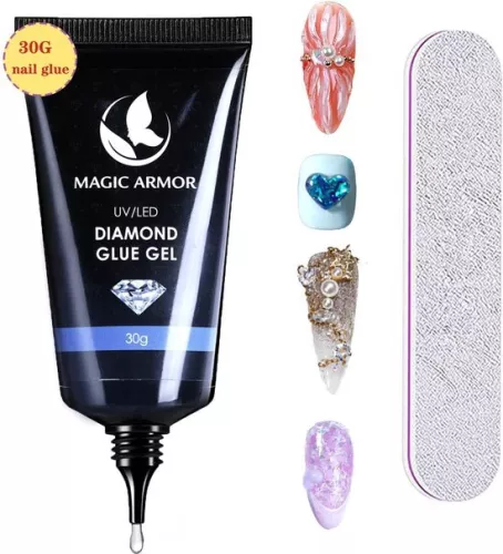 Senza Marchio Nail Art Rhinestone Glue Gel 30g, Extra Strong Adhesive Gel for Nail Tips and Nail Rhinestone Decoration Relief 3d Nail Styling Decoration, Nail Rhinestone Glue Gel Curing Required (6820323757870)