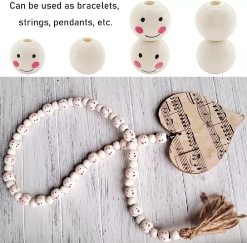 merkloos 20mm Round Natural Wooden Beads Set with Face - 60 Pieces Wooden Beads with Faces (9505697343344)