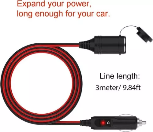merkloos Cigarette Lighter Extension Cable - 3m Waterproof - 20 AWG - 15A Fuse - 12V/24V - DC Adapter for Boat Motorcycle (8785305910729)