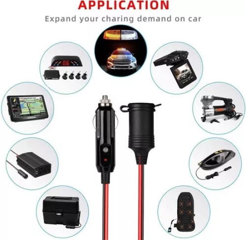 merkloos Cigarette Lighter Extension Cable - 3m Waterproof - 20 AWG - 15A Fuse - 12V/24V - DC Adapter for Boat Motorcycle (8785305910729)