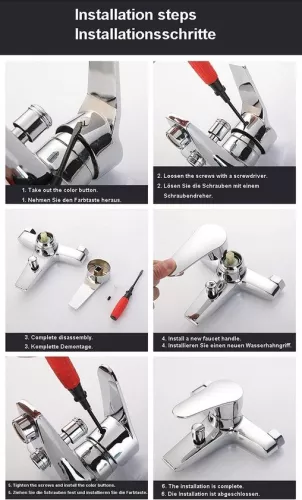 merkloos Single handle faucet handle set 25mm/35mm/40mm cartridge - universal metal replacement handle - knob and adjusting screw - polished chrome (8785309523208)