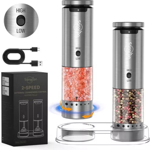 unbranded Sangcon Electric Salt and Pepper Mill Set - USB Rechargeable - Stainless Steel - Set of 2 (6152404041005)