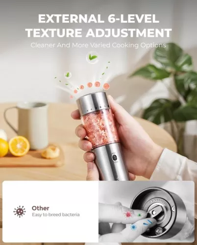 unbranded Sangcon Electric Salt and Pepper Mill Set - USB Rechargeable - Stainless Steel - Set of 2 (6152404041005)