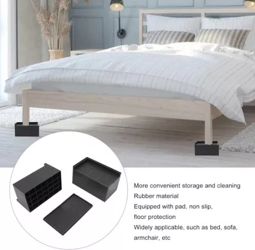 merkloos Furniture Raiser Feet - Rectangular Leg Mat - Elevated Rubber Bed Foot - Cabinet Foot Pads - Black - 3 Inch - Pack of 4 - Room Furniture - Sofa Lifts (8785301426507)