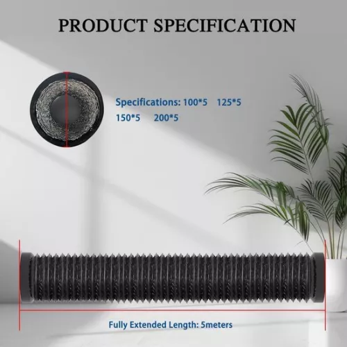 merkloos 125 mm flexible aluminum tube - PVC exhaust hose - flexible air ducts - black aluminum tube - max. length 5 m - for extractor hoods - mobile air conditioners - hydroponics - tube fans (8785299880442)
