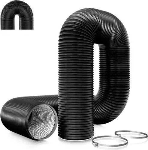 merkloos 125 mm flexible aluminum tube - PVC exhaust hose - flexible air ducts - black aluminum tube - max. length 5 m - for extractor hoods - mobile air conditioners - hydroponics - tube fans (8785299880442)