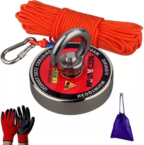 merkloos Neodymium Fishing Magnet 180KG Pulling Force Rare Earth Magnet with Rope-Glove-Bag Kit for Beginners Magnet Fishing in River (8785301337070)