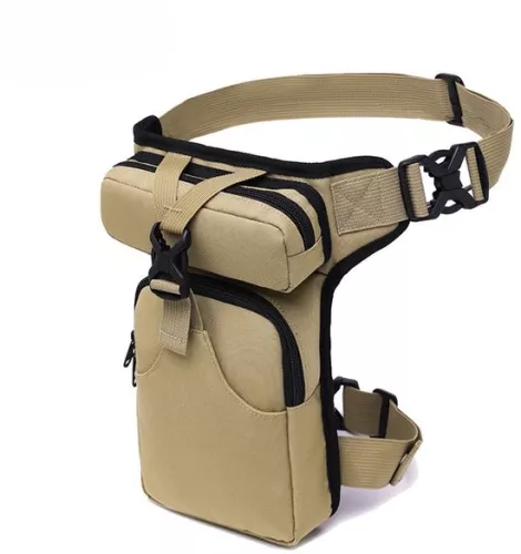 merkloos Motorcycle leg bag for men and women, thigh bag, canvas waist bag, sturdy tactical bag, adjustable waist strap, waist bag for hiking, cycling, fishing, leisure, Khaki (8410900987462)