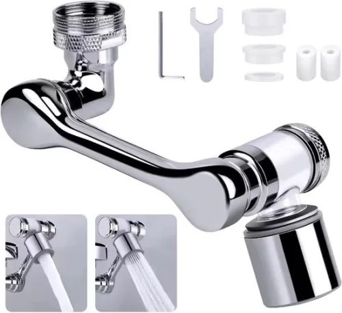 ’merkloos’ 1080° rotatable tap with filter, rotatable multifunctional extension tap, water tap extension attachment with 2 spray functions, jet regulator, rotatable tap, 1 piece (1032670845390)